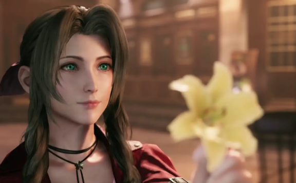 Aerith holds a flower.